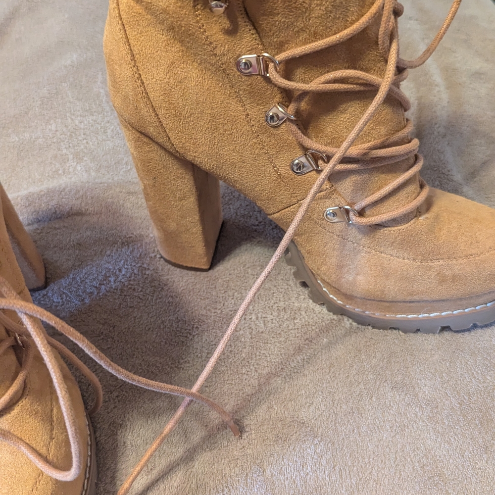 Tan Heeled Suede Ankle Boots